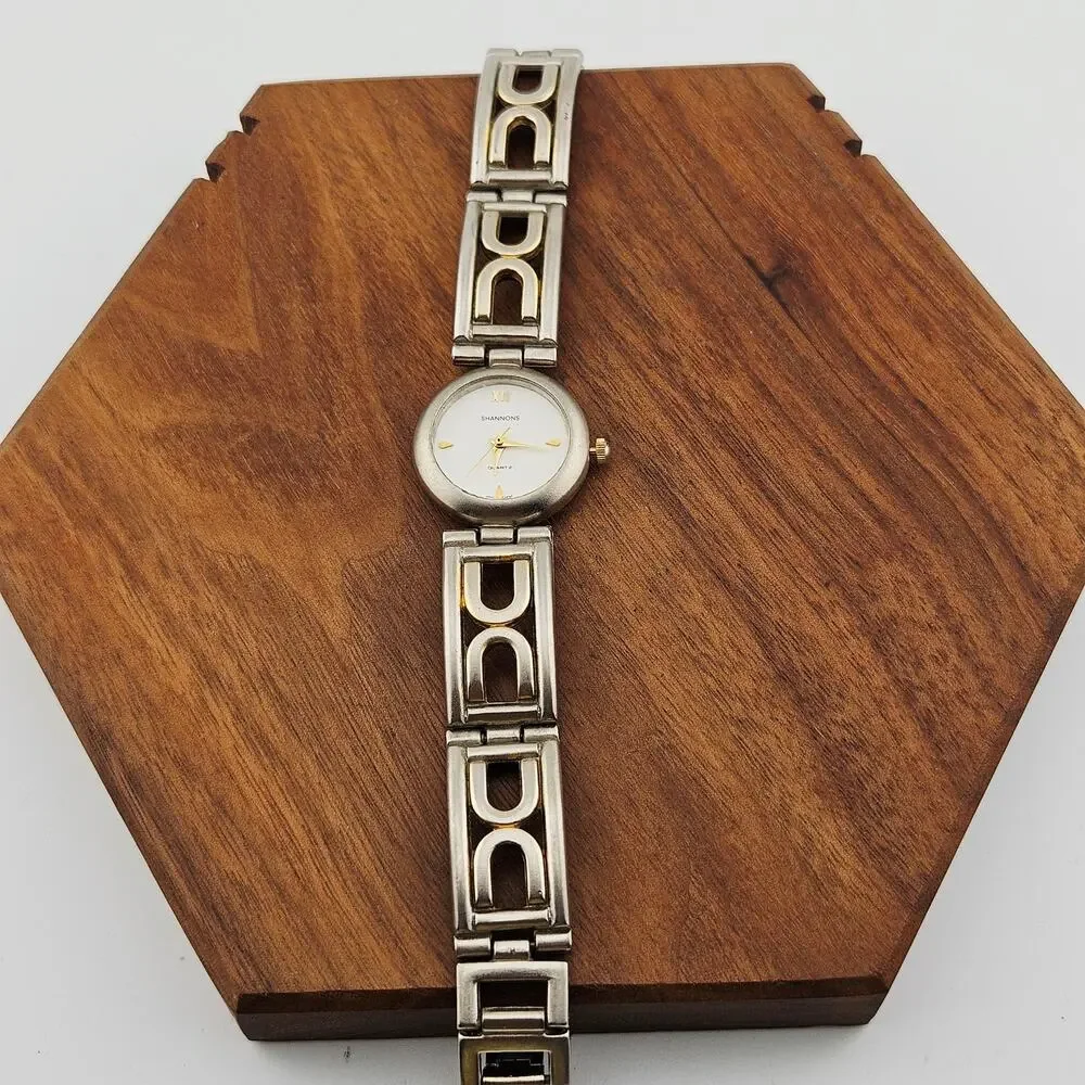 Shannons Silver Tone Bold Statement Link Bracelet Watch Chunky Artsy Classy